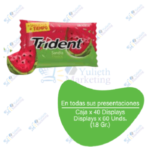 Trident 1s chicles sin azúcar sandía pos caja x 40 display x 60u 1.8g.